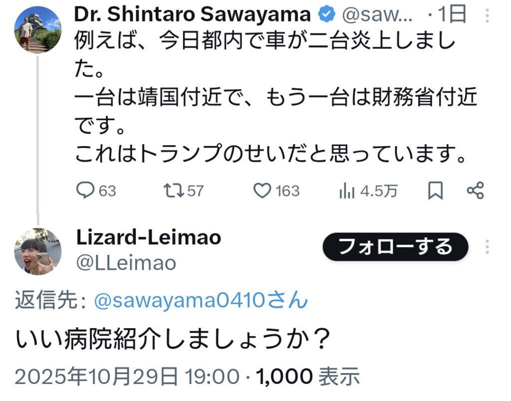 パさん「例えば、今日都内で車が二台炎上しました。これはトランプのせいだと思っています」